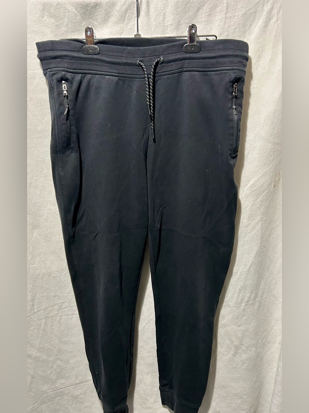Black Jogger Pants Zip Pockets Dynamic Fleece Breathable Drawstring Women Size L